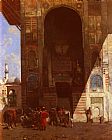 Alberto Pasini Paintings - Halte A La Mosquee by Alberto Pasini